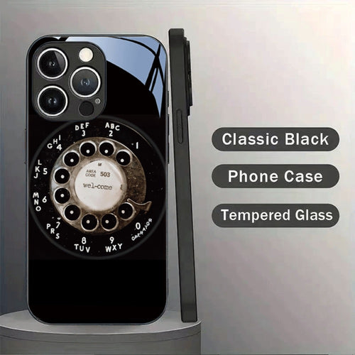 Vintage Rotary Dial Tempered Glass Phone Case for iPhone 17 Pro Max 16 15 14 13 12 Pro Max Plus Mini X XS XR – Retro Aesthetic Hard Cover Slim Fit Shockproof