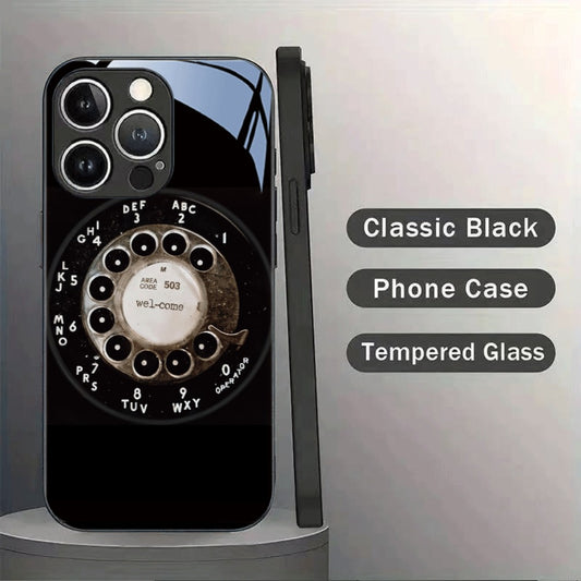 Vintage Rotary Dial Tempered Glass Phone Case for iPhone 17 Pro Max 16 15 14 13 12 Pro Max Plus Mini X XS XR – Retro Aesthetic Hard Cover Slim Fit Shockproof