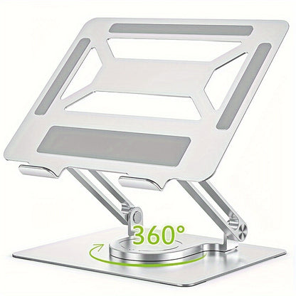 Adjustable Ergonomic Laptop Stand, 360° Rotating Base, Foldable Iron Desk Stand for MacBook Pro/Air & Notebooks up to 17 Inch, Portable Workspace Enhancer – Silver/Black