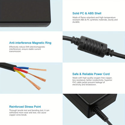 Universal DC Power Adapter 19V 3.42A 65W – ALITOVE Laptop Charger & Monitor Power Supply with 9 Interchangeable Tips, Multi-Device Compatible for Laptops, Monitors, Audio Equipment