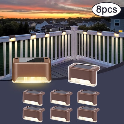 Solar Deck Lights Outdoor Waterproof Auto On Off – Warm White LED Step Stair Fence Lights 800mAh 12-Hour Runtime for Patio Balcony Yard Driveway Garden Black White Brown 8 16 32 Pack