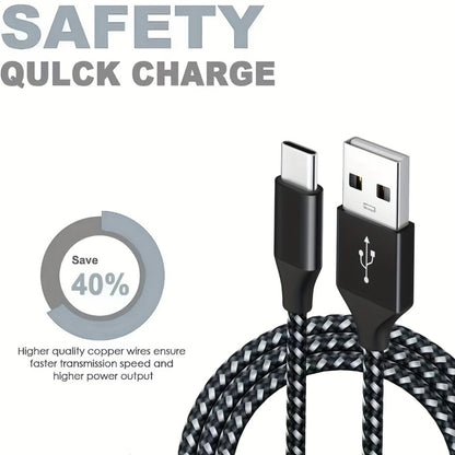 5-Pack USB-C Cable Nylon Braided Fast Charging, Multi-Length 3.3/3.3/6.6/6.6/10ft, Compatible with iPhone 15 16 Pro Max, iPad Pro, Samsung Galaxy Tab S9, Google Pixel, LG, Sony, OnePlus, Black & White