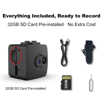 No WiFi Security Camera with SD Card Portable Rechargeable, Plug-and-Play Loop Recording, Hidden Spy Cam for Home Baby Monitor Nanny Pet Office Surveillance – Compact Offline Standalone Camera