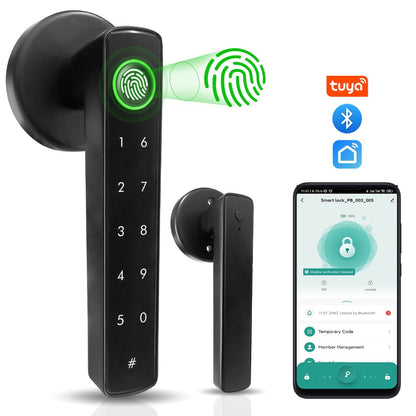 Aluminum Alloy Smart Door Handle Lock 4-in-1 with Fingerprint, Password, App & Key, Left & Right Hand Compatible, Heavy-Duty Keyless Entry Electronic Handle for Apartment Hotel Bedroom Interior Door