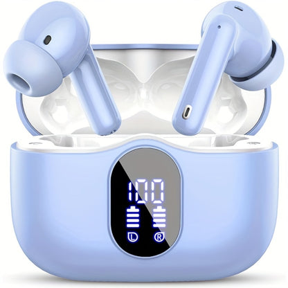 Bluetooth 5.3 Wireless Earbuds with Noise Cancelling Mic & LED Display, Deep Bass Stereo in-Ear Headphones, 36H Playback, Compatible with iPhone Android Laptop Tablet for Sports Gym Travel
