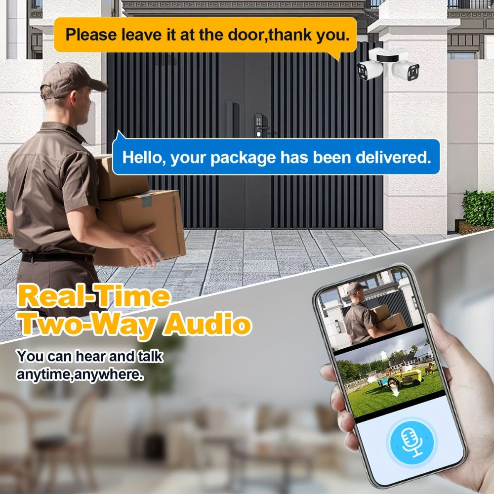 8MP Dual Lens PTZ Security Camera Outdoor Indoor WiFi Wireless Surveillance Camera 360° Panoramic View Corner Mount Full Color Night Vision Waterproof IP66