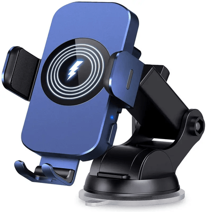Auto-Clamping Car Wireless Charger 15W Blue Gold Stylish Vent Clip Phone Mount 360° Rotation for iPhone 16 15 14 13 12 11 Pro Max, Samsung Galaxy S24 S23 S22 S21, All Qi Devices – Blue & Gold