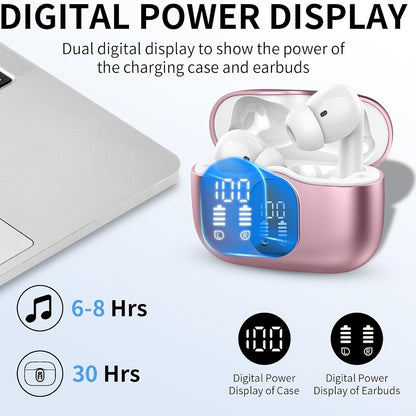 Bluetooth 5.3 Wireless Earbuds with Noise Cancelling Mic & LED Display, Deep Bass Stereo in-Ear Headphones, 36H Playback, Compatible with iPhone Android Laptop Tablet for Sports Gym Travel