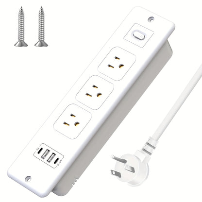 Recessed Power Strip In-Desk Embedded Socket 7-in-1, 3 AC Outlets & 4 USB Ports, Slim Space-Saving Design, 6ft Extension Cord, Countertop Power Station for Home Office Hotel Conference Room – BOCHLION BKL-U58