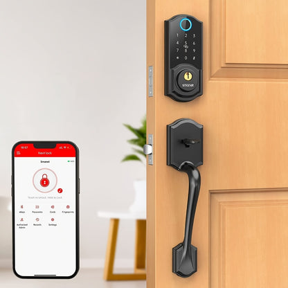 SMONET Smart Deadbolt Lock Set with Handle - Fingerprint, Bluetooth App & Keypad, Auto-Lock, Keyless Entry for Home, Office, Airbnb & Hotel, Oil Rubbed Bronze, Black & Silver