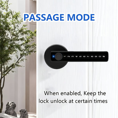 IC Card Door Lock Knob with Fingerprint, PIN & Key - 4-in-1 Biometric Keyless Entry Electronic Lock with Integrated Handle for Bedroom, Home, Hotel & Office, Easy DIY Install, Black