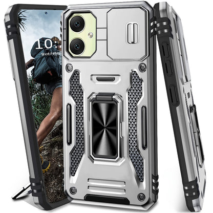 Samsung Galaxy Shockproof Magnetic Phone Case with 360° Rotating Ring Bracket & Sliding Lens Protector – Heavy Duty Cover for S24FE S23FE S22 S21FE Ultra A55 A54 A35 A34 A25 A24 A16 A15 A14 A06 A05 A05S 5G