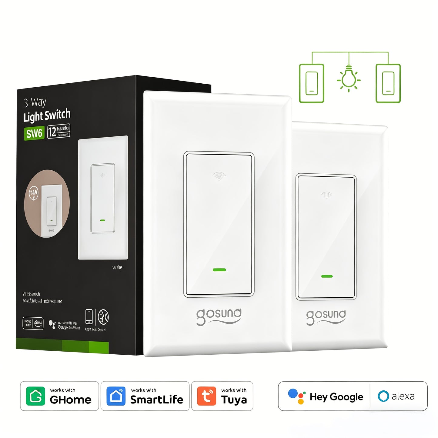 3-Way WiFi Smart Light Switch – Gosund Single-Pole & 3-Way Wall Switch, Works with Alexa & Google Home, Schedule, Timer, Voice & App Control, No Hub, Neutral Wire Required, FCC Certified (1/2/4 Pack)