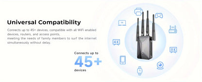 Ethernet Port WiFi Booster 1200Mbps Dual Band 5GHz & 2.4GHz, Up to 89% Faster WiFi Extender, 2026 Latest Upgraded Internet Signal Repeater for Gaming Smart TV Remote Work Large Home, Black