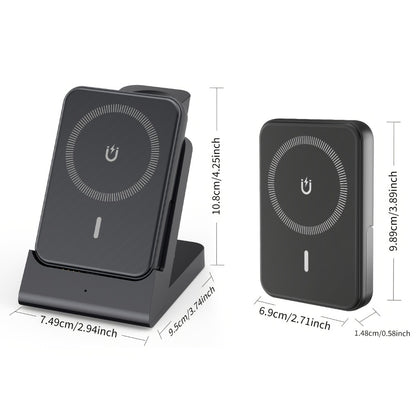 3-in-1 Wireless Charging Power Bank 15W for iPhone 17 16 15 14 13 12 Pro Max, Apple Watch Ultra Series 10 9 8 7 6 5 SE & AirPods 4 3 2 Pro – Portable Magnetic No-Outlet Travel Charger, White & Black