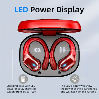 LIFEBEE Earhook Wireless Earbuds Dual LED Display ENC Noise Canceling Pure Bass Built-In Mic Secure Sport Fit for Running Gym Workout Cycling Sports Wireless Earphones