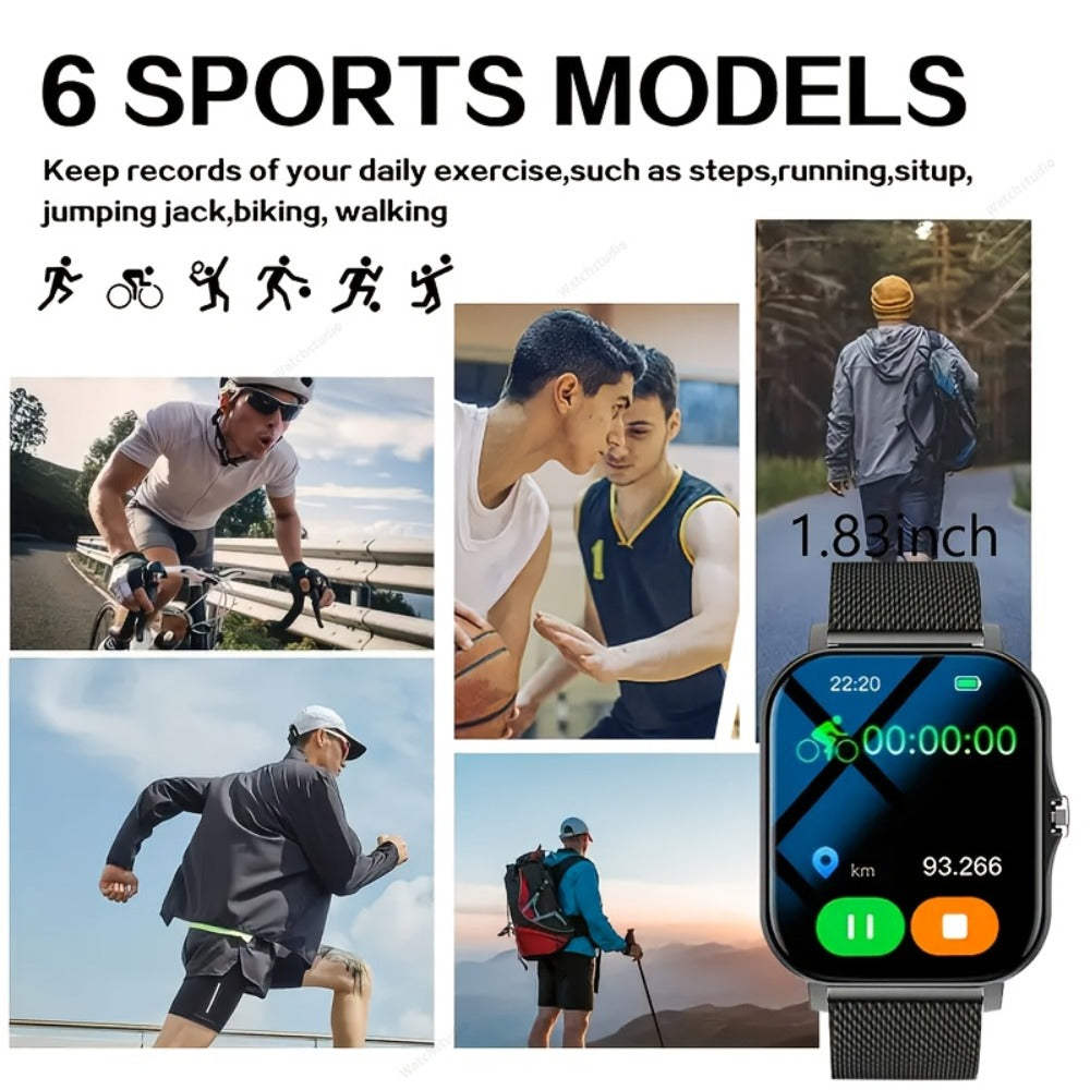 Navigation Smartwatch 1.83" Bluetooth 5.0 – Wireless Calling, Email Display, Location Navigation, Remote Camera, Music Player, Fitness Tracker – Unisex Gift Watch Black Pink Silver Gold