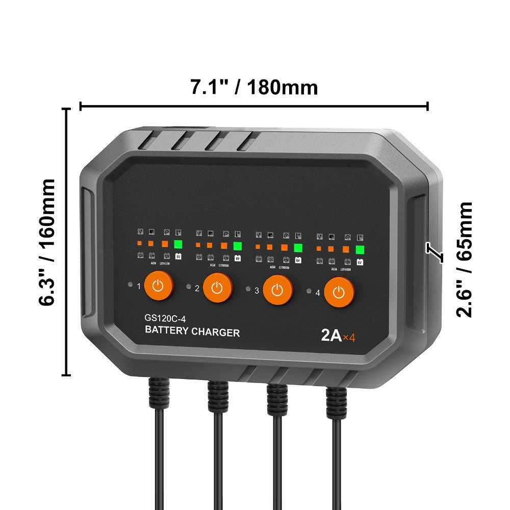 Smart Battery Charger 8A VEVOR Intelligent Charger & Maintainer for LiFePO4, AGM, Gel, SLA & Lead-Acid Batteries – 6V/12V Auto Charger for Car, Boat, Motorcycle, Lawn Mower & Golf Cart, 4-Bank Charging