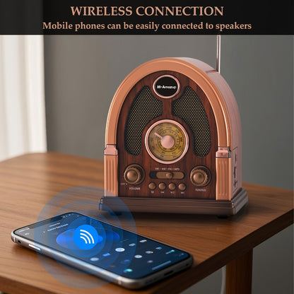 Portable AM FM SW Radio Bluetooth Speaker, Multi-Function Wireless Speaker with TF Card Player, Stereo Sound, Rechargeable, for Home Outdoor Camping Travel Elderly