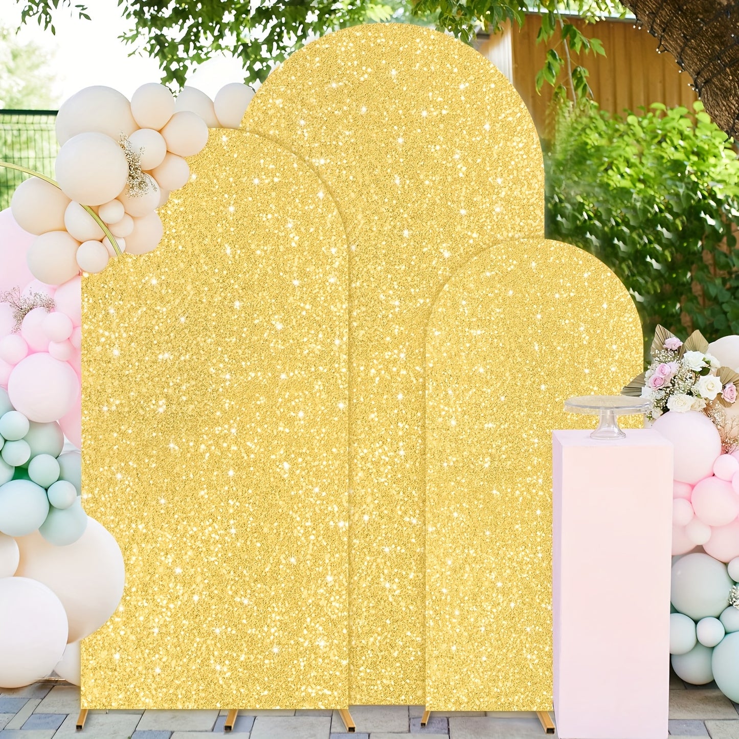 Sequin Wedding Arch Cover Set 3pcs – 6ft 6.6ft 7.2ft Metallic Spandex Payette Glitter Arch Backdrop Cover for Wedding Ceremony, Birthday Party, Bridal Shower & Event Decoration | Fits Most Arch Stands