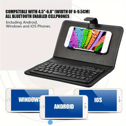 Foldable Bluetooth Keyboard Full Size Wireless Portable with PU Leather – Compact Folding Design for iPhone iPad Android Tablets Laptops | Black Pink Blue | Business Travel Typing Keyboard