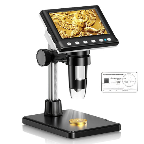 Digital Coin Microscope 4.3 Inch IPS Screen for Adults Coin Magnifier with 8 LED Lights 32GB Memory Card Windows Compatible for Coin Collecting Jewelry Inspection STEM Education