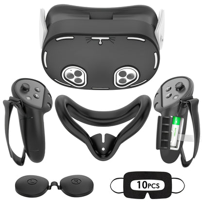 Meta Quest 3S Silicone Cover Set - VR Face Cover Shell Controller Grip Case Camera Lens Protector Full Protection Accessories Kit for Meta Quest 3S