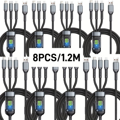 MFi Certified 3-in-1 Charging Cable 100W Fast Charge 4/8 Pack – 1.2m Nylon Braided USB Cable Type-C Micro USB Lightning for iPhone iPad Samsung Android, Multi Connector Multi Pack Phone Charger Cord