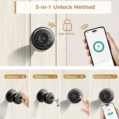 Arpha Smart Deadbolt Lock with Fingerprint Keypad & App Control - 4-in-1 Keyless Entry Door Lock, Auto-Lock, Passage & Privacy Mode, 50 Fingerprints & Codes, Zinc Alloy, Easy DIY Install