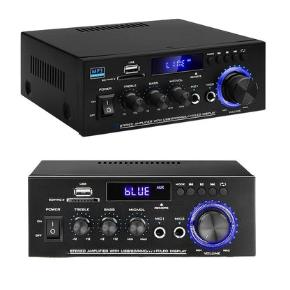 400W Bluetooth 5.0 Stereo Amplifier Receiver AK45, 2-Channel Home Audio Power Amp with Karaoke, FM Radio, USB MMC SD Card, Supports Passive Ceiling Speakers Garage Home Theater Speaker System