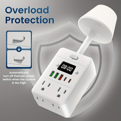 Desktop Power Strip with LED Desk Lamp & Clock 9-in-1, 4 AC Outlets & 5 USB Ports (3 USB-A & 2 USB-C), Surge Protection & Overload Safety for Office, Study, Home & School