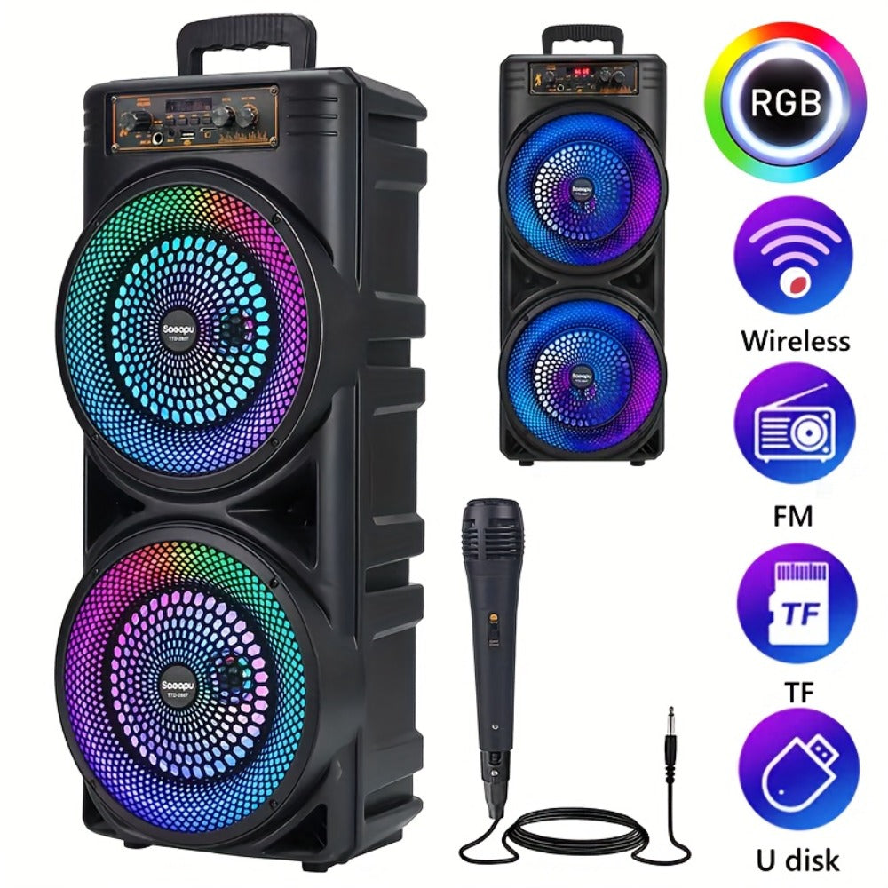 Dual 8.5" Subwoofer Party Speaker 6000W with RGB Lights | Portable Wireless Bluetooth 5.0, TWS Stereo Pairing, FM Radio, Built-in Mic, USB Rechargeable – Outdoor & Indoor Party Boombox