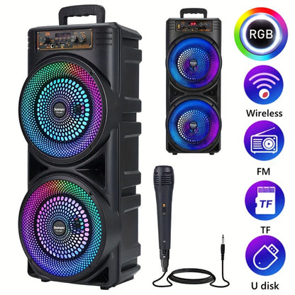 Dual 8.5" Subwoofer Party Speaker 6000W with RGB Lights | Portable Wireless Bluetooth 5.0, TWS Stereo Pairing, FM Radio, Built-in Mic, USB Rechargeable – Outdoor & Indoor Party Boombox