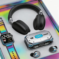 3PCS Black Wireless Over-Ear Headphones (Quality Upgraded Version) + Earphones + Watch