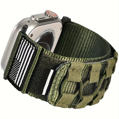 Rugged Nylon Apple Watch Band Men Sport Loop Soft Woven Adjustable Hook Loop Strap Compatible with Apple Watch Ultra 3 2 1 Series 1-11 SE 42mm 44mm 45mm 46mm 49mm Army Green Black Blue Orange Outdoor Hiking Gym