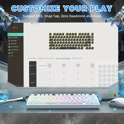 Hall Effect Mechanical Gaming Keyboard Attack Shark R82HE 80% – 0.005mm Rapid Trigger, 8000Hz Polling Rate, Hot Swap, PBT Keycaps, 5-Layer Sound Isolation, RGB, DKS, Snap Tap for PC & Mac | White & Pink