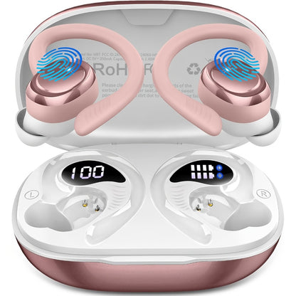 48H Wireless Sport Earbuds Q38 Bluetooth 5.3 with 14.2mm Driver Stereo Sound – Earhook Noise Cancelling Mic Over-Ear Headset for Workout Running Gym Outdoor Sports