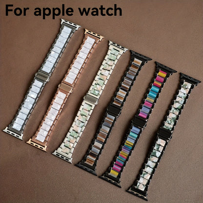 Stainless Steel Resin Apple Watch Band for Women – Gradient Brown & Rainbow Color Fashion Strap Compatible with Apple Watch Series 1–11 SE Ultra Ultra 2 38 40 41 42 44 45 46 49mm