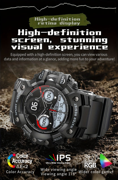 Tactical Smartwatch for Men, LED Flashlight & SOS Emergency, 1.32" TFT Screen, Bluetooth Calling, 100+ Sport Modes, Heart Rate SpO2 Sleep Tracker, Camouflage & Matte Colors – iPhone & Android Compatible