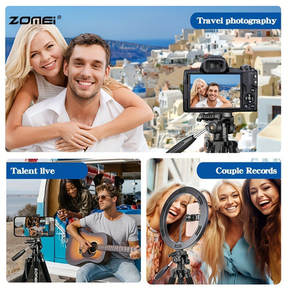 Aluminum Alloy Camera Tripod 65 Inch Heavy Duty Extendable with Phone Clip & Carry Bag – Professional Stand for DSLR SLR Mirrorless Camera Smartphone Projector Spotting Scope Travel Photography