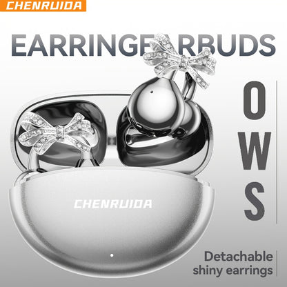 Butterfly Earring Wireless Earphones Open-Ear AI Translation HD Calls Touch Control Charging Case Non-In-Ear Jewelry Design Gaming Couple Headphones for iPhone Android Christmas Birthday Gift