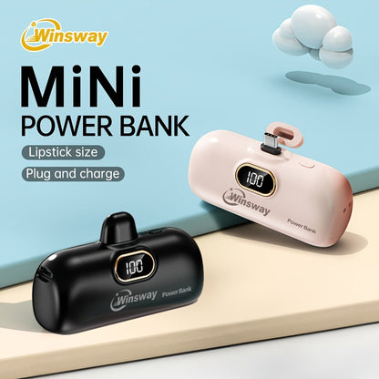 Winsway 5000mAh Mini Portable Charger Type-C Metal Plug with LED LCD Display – Fast Charging Pocket Battery Pack for iPhone 17 16 15 Pro Max iPad Pro Android Samsung, Compact Travel Gift