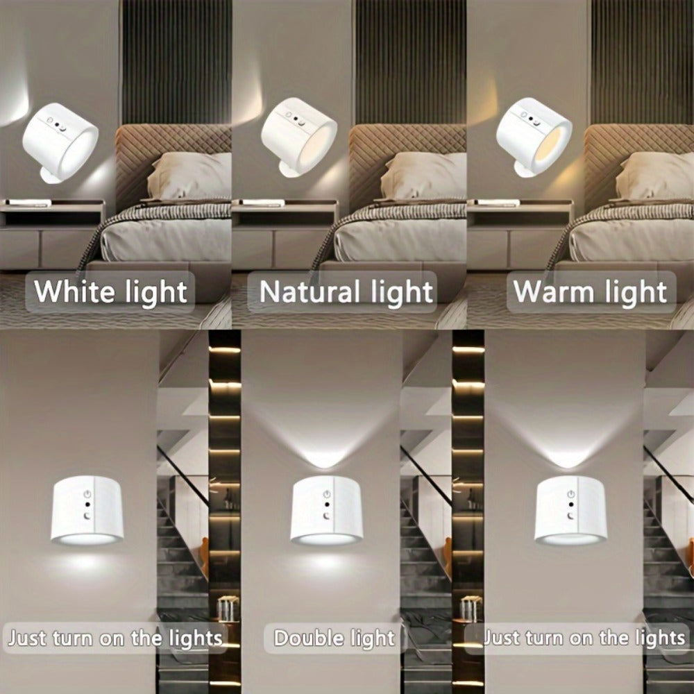 Rechargeable Magnetic LED Wall Sconce 360° Rotatable – Touch & Remote Control 3 Color Temps Dimmable USB-C Wireless Wall Light for Bedroom Hallway Stairs Reading – 2 Pack Black/White