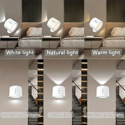 Rechargeable Magnetic LED Wall Sconce 360° Rotatable – Touch & Remote Control 3 Color Temps Dimmable USB-C Wireless Wall Light for Bedroom Hallway Stairs Reading – 2 Pack Black/White