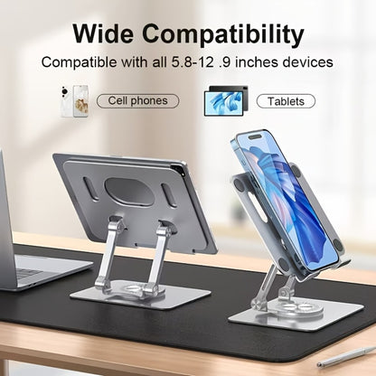 360 Degree Rotating Tablet Phone Stand Foldable, Portable Lightweight Desktop Lazy Stand with Fast Heat Dissipation, Multi-Angle Adjustable Holder for iPad iPhone Samsung Tablet & All Phones