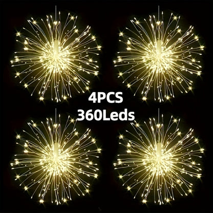 Solar Starburst Lantern Fairy Lights Outdoor 5 Pack 450 LED - Remote & Timer, 8 Modes, Adjustable Brightness, Pure Copper Wire, Waterproof for Yard, Garden, Patio, Wedding & Christmas Decor