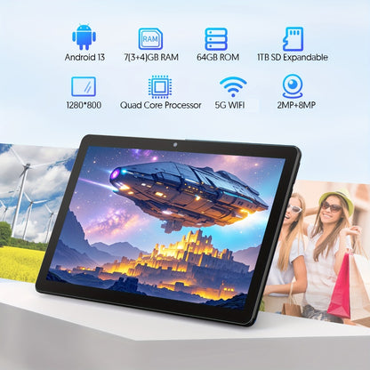 Android 13 Tablet 10 Inch 6000mAh Battery 7GB RAM 64GB ROM 1TB Expandable Storage Quad-Core Processor 8MP Dual Camera 1280x800 IPS Display WiFi Tablet with Protective Case – Blue