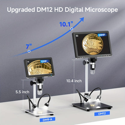 10.1 Inch Digital Microscope 2000X Magnification, 20MP IPS Screen Coin & Soldering Microscope with 10.4-Inch Extended Stand, USB PC Compatible, Electronic Inspection Microscope – Holiday Gift for Men