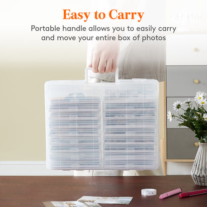 4x6 Photo Storage Box with 14 Inner Photo Keeper Cases Holds 1400 Photos Clear Plastic Photo Organizer with Lids Label Stickers BPA-Free for Cards Pictures Stamps Craft Office Supplies