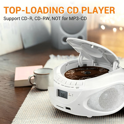 Portable CD Player Boombox with AM FM Radio Dual Stereo Speakers, Aux Input USB TF Card MP3 Player, Earphone Jack, A-B Repeat, Plug & Play 120V, Multi-Function Home & Outdoor CD Boombox